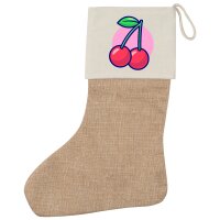 Weihnachtsstrumpf Kirschen Comic Frucht Beige Jute