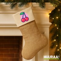Weihnachtsstrumpf Kirschen Comic Frucht Beige Jute