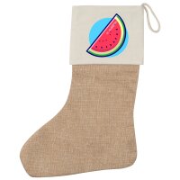 Weihnachtsstrumpf Wassermelone Comic Frucht Beige Jute