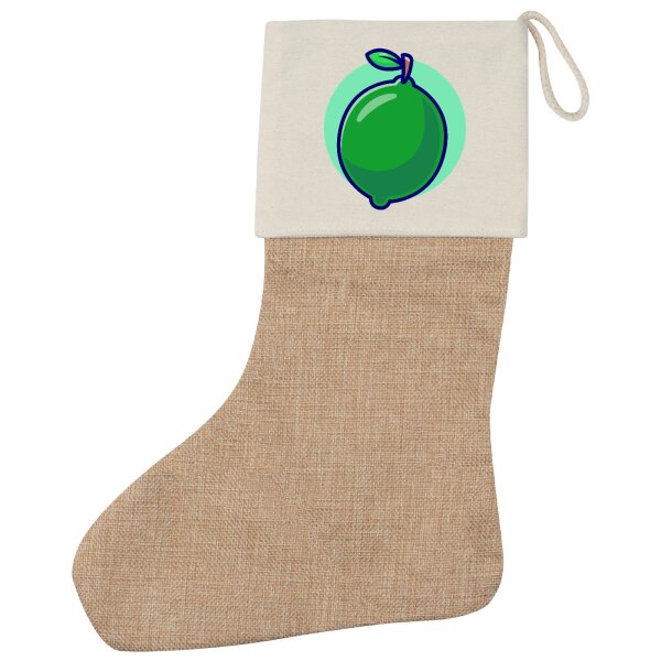 Weihnachtsstrumpf Limette Comic Frucht Beige Jute