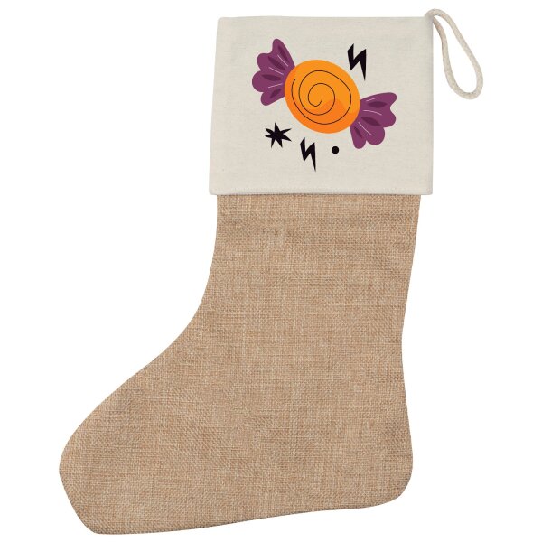 Weihnachtsstrumpf Bonbon mit Blitzen Beige Jute