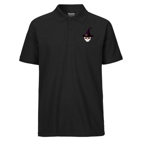 Herren Polo Shirt Hexenhut mit Totenkopf
