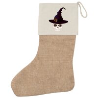 Weihnachtsstrumpf Hexenhut mit Totenkopf Beige Jute
