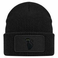 Beanie mit Patch Schwarze Katze Halloween Black