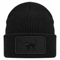 Beanie mit Patch Schwarze Katze stehend Black