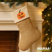 Weihnachtsstrumpf K&uuml;rbis grimmig Beige Jute