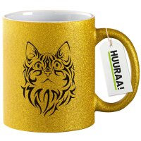 Glitzertasse Katzenkopf Tribal 330ml