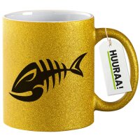 Glitzertasse Fischskelett Symbol 330ml