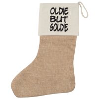 Weihnachtsstrumpf Oldie but Goldie Schriftzug Beige Jute