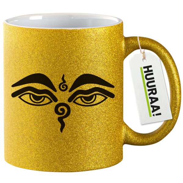 Glitzertasse Buddha-Augen Symbol 330ml