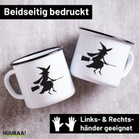 Emaille Tasse Hexe auf Besen Silhouette 300ml Vintage