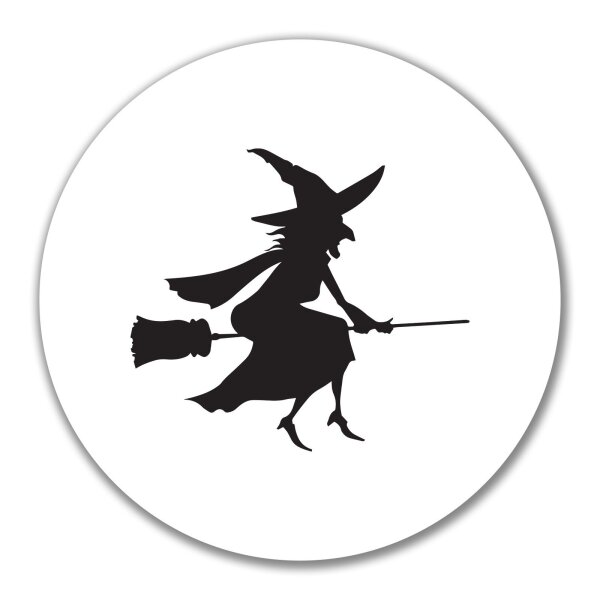 Aufkleber Hexe auf Besen Silhouette 10cm rund