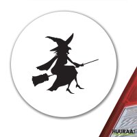 Aufkleber Hexe auf Besen Silhouette 10cm rund