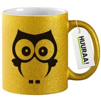 Glitzertasse Eule Comic 330ml