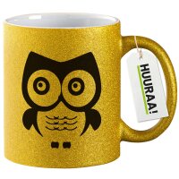 Glitzertasse Eule Comic 330ml