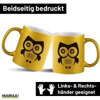 Glitzertasse Eule Comic 330ml