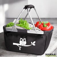 Einkaufskorb faltbar Eule auf Ast Comic 20 Liter Black