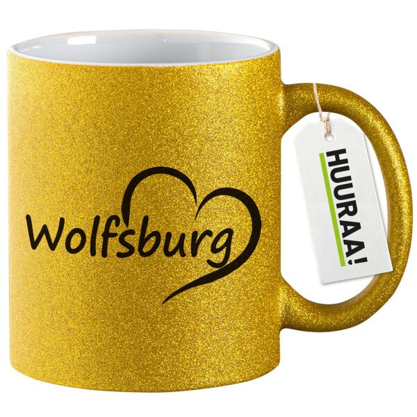 Glitzertasse Wolfsburg Herz 330ml