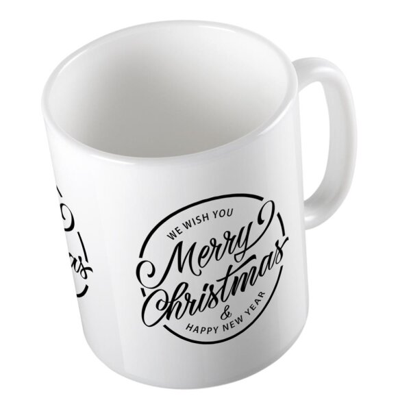 Kaffeetasse Merry Christmas Schriftzug Weiß 330ml