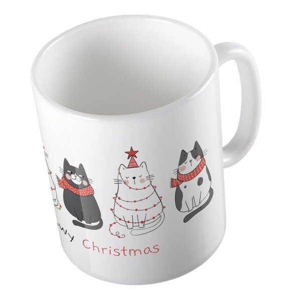 Kaffeetasse Meowy Christmas Katzen Weiß 330ml