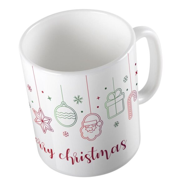 Kaffeetasse Merry Christmas Baumschmuck Weiß 330ml
