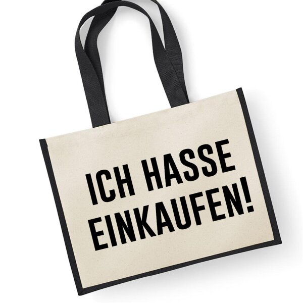 Jutetasche Ich hasse Einkaufen Black 21 Liter
