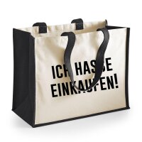 Jutetasche Ich hasse Einkaufen Black 21 Liter