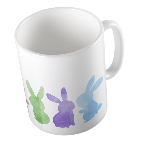 Kaffeetasse bunte Hasen Weiß 330ml