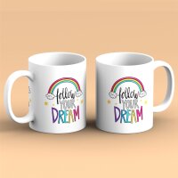 Kaffeetasse Follow yor Dream Regenbogen Weiß 330ml