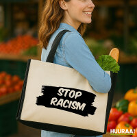 Jutetasche Stop Racism  21 Liter Black